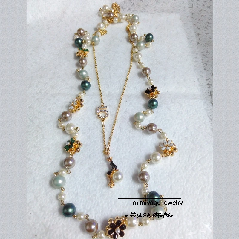Женское жемчужное ожерелье многослойное в виде цветка корейский стиль