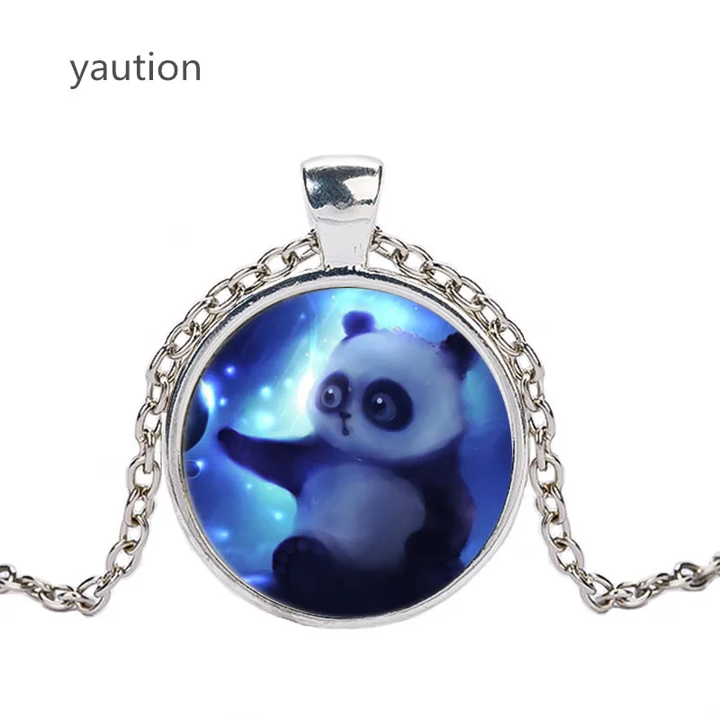

Anime Style Cute Panda Glass Pendant Chocker Necklace Women Panda Animal High Quality Children and girls gifts