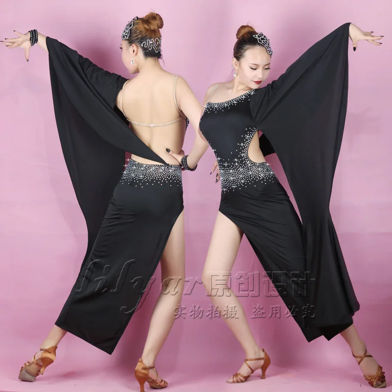 

New Hot Latin Dresses For Women Dress Dance 2019 Black Oriental Belly Costume Tango Dress Stage Performance Latin Dress BL1892