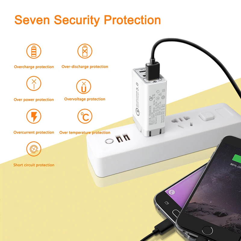Быстрое настенное зарядное устройство 30 Вт QC 3 0 3-портовый USB дорожный телефон