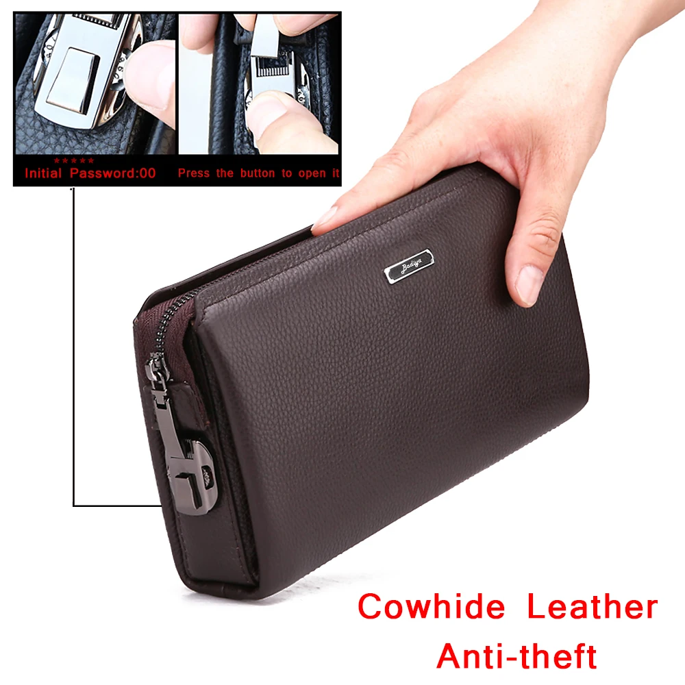 Мужские Клатчи из натуральной кожи нового дизайна защитные сумки с паролем для