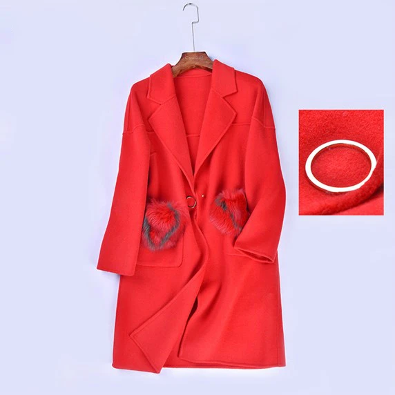 Женское шерстяное пальто с отдел. мехом OFTBUY повседневное из 100% ной шерсти