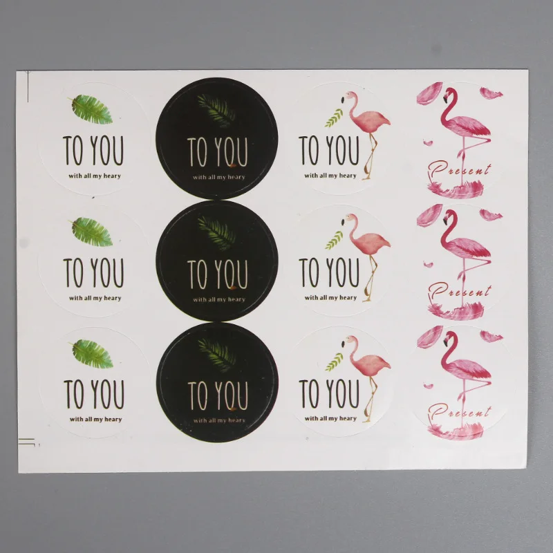 120Pcs Round Plum Flamingo German Leaves Thank You Cake Packaging Sealing Label Kraft Sticker Baking DIY Gift Stickers | Канцтовары для