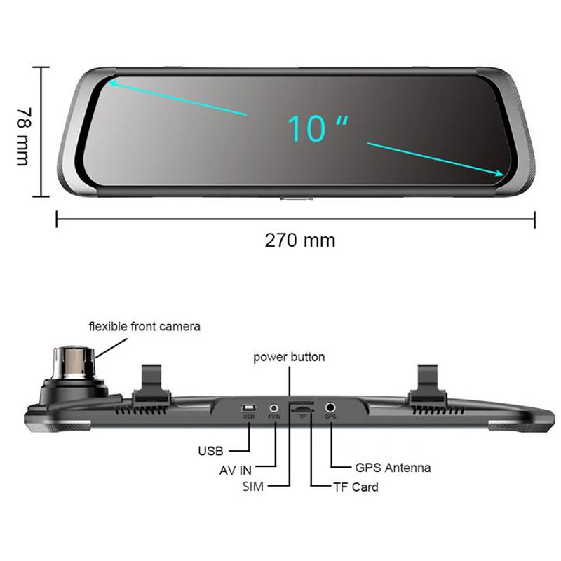 Автомобильный видеорегистратор QUIDUX 9 35 Дюймов IPS зеркало заднего вида Full HD 1080 P