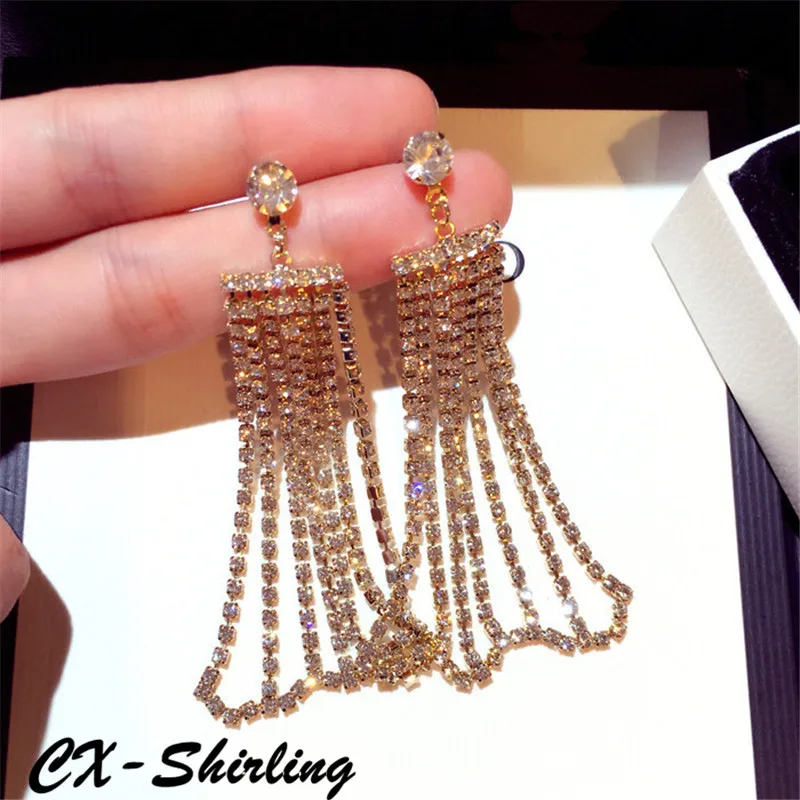 CX Shirling золотые и серебряные антиаллергенные блестящая серьга длинные роскошные