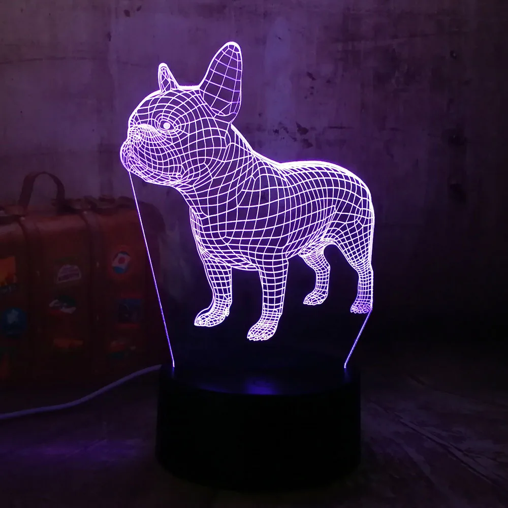 Amroe 3D светодиодный Настольный светильник Французский бульдог милый щенок RGB