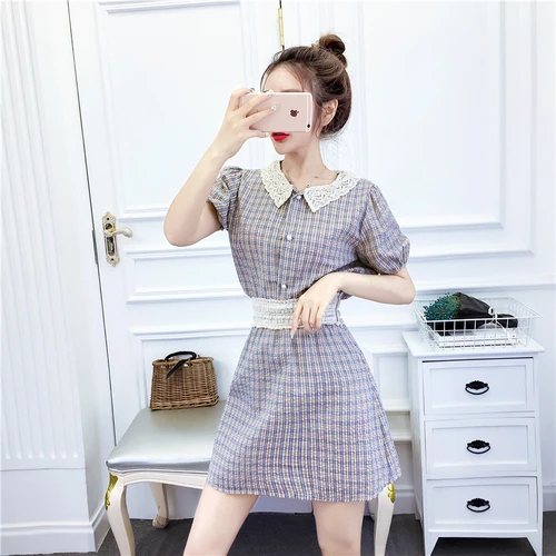 Корейский шикарный короткий клетчатый комплект из двух предметов повседневная