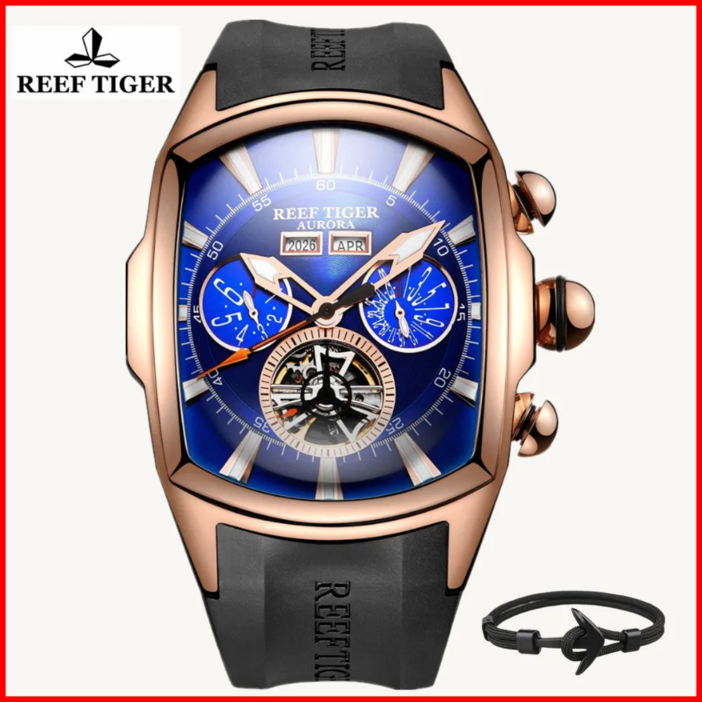 Мужские спортивные часы Reef Tiger светящиеся механические водонепроницаемые erkek kol