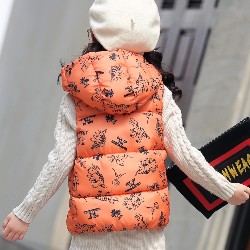 Утепленная верхняя одежда для мальчиков и девочек с рисунком динозавра зимний