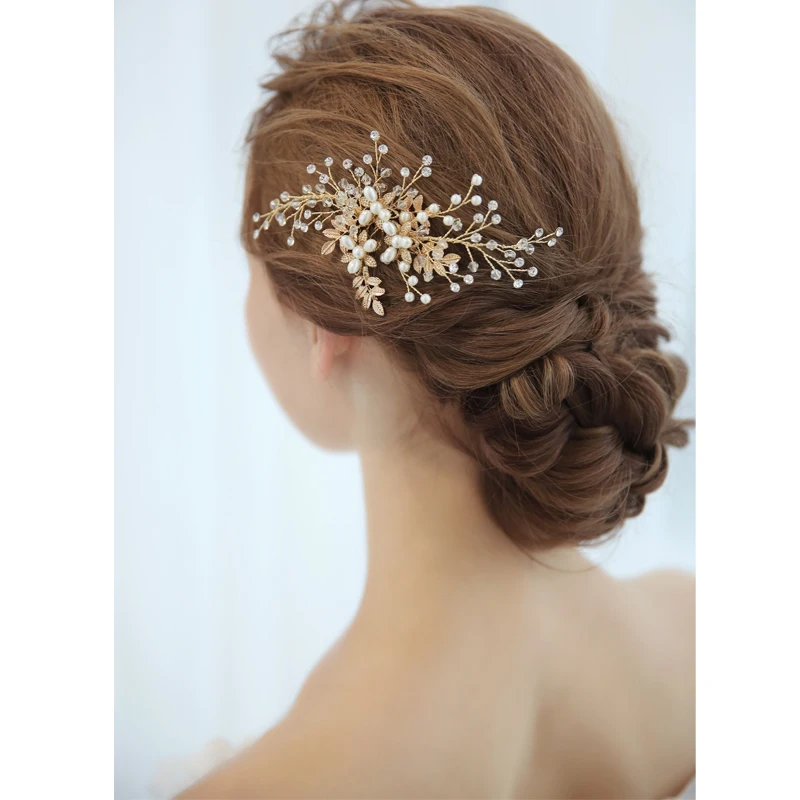 Ручной работы золотой свадебный гребень для волос кристалл украшение