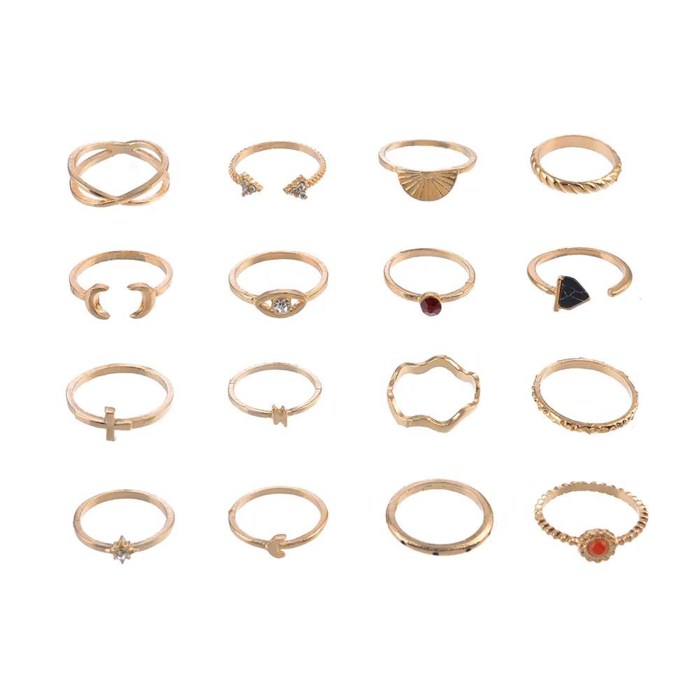 16 шт./компл. открытые золотые кольца в стиле ретро с черными треугольниками