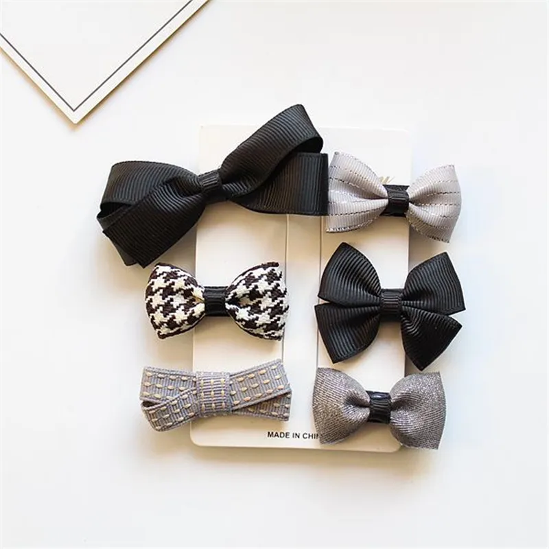 black hairpin MIXIU 6 шт./компл. смешанные стили с прелестным бантом Резинки для волос+ заколка для волос с бантом заколка для волос для маленьких девочек Головные уборы аксессуары для волос - Цвет: black hairpin