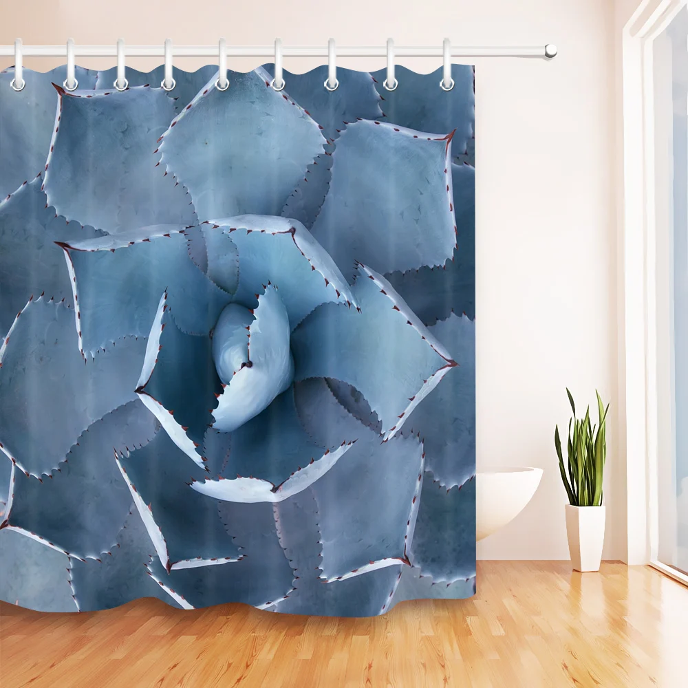 

Waterproof Shower Curtain Blue Succulent Plants Bathroom Screens 100% Polyester Fabric with 12 Hooks for Home Bathtub Decor