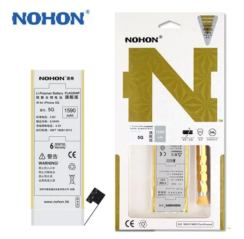 100% Оригинальный аккумулятор NOHON 1590 мАч для iPhone 5 большой емкости в розничной