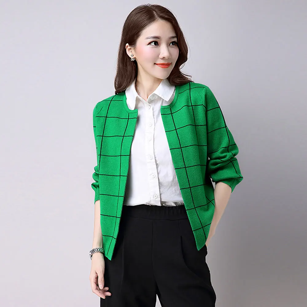 2019 кашемировый свитер Женский вязаный клетчатый с круглым вырезом спереди и