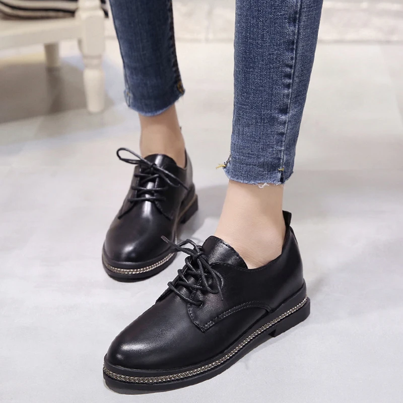 Черная женская обувь из искусственной кожи новинка 2019 года осенняя повседневная