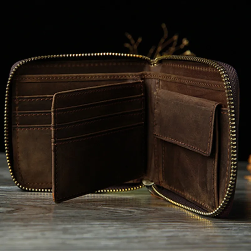 Винтажный Мужской кошелек из натуральной воловьей кожи на молнии | Багаж и сумки