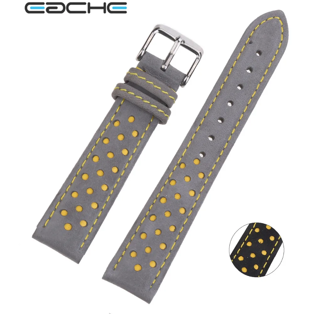 Eache специальное отверстие из натуральной кожи Watchstrap черный серый ремешок Группа