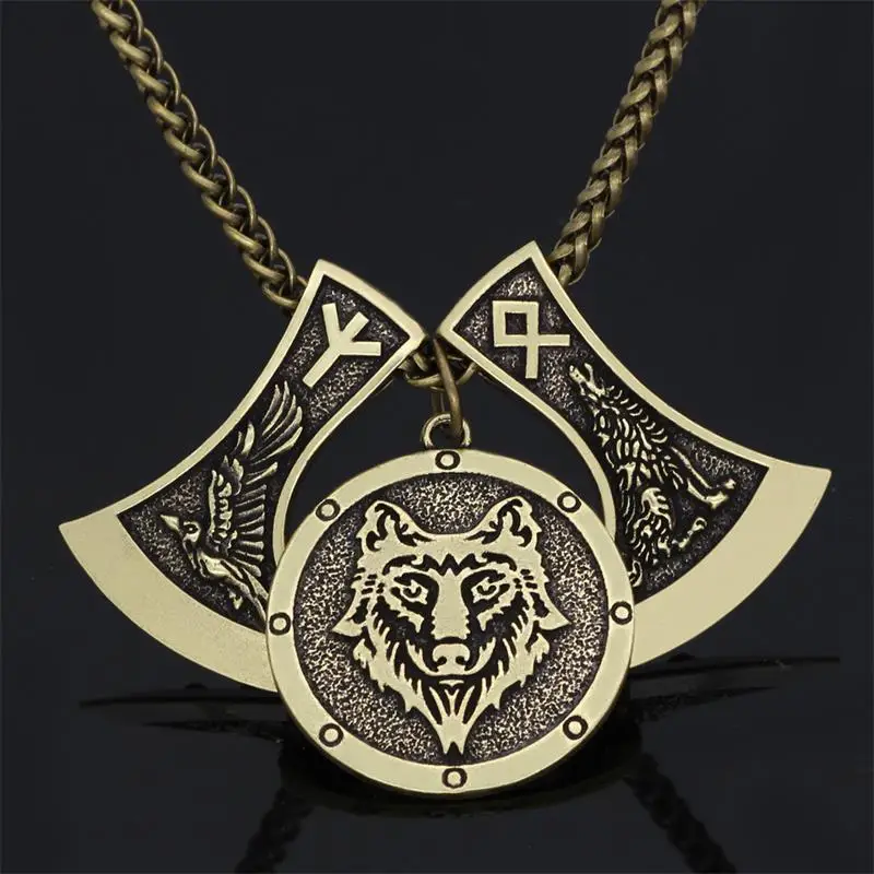 Мужское ожерелье с подвеской в виде головы Викинг-Волк, амулет, волчий ворон, Длинная цепочка на шею, национальные ювелирные изделия, подарок бойфренду