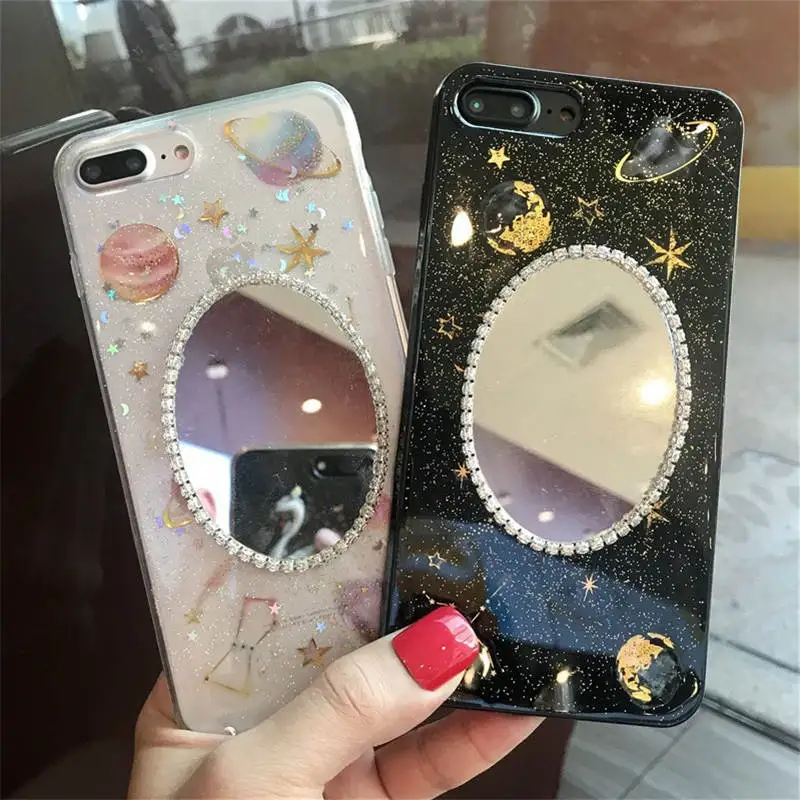 Applicable Planet Star Mirror For Iphone 66s 78 78plus x/Xs Xr Xsmax Glitter All Inclusive Soft Case |