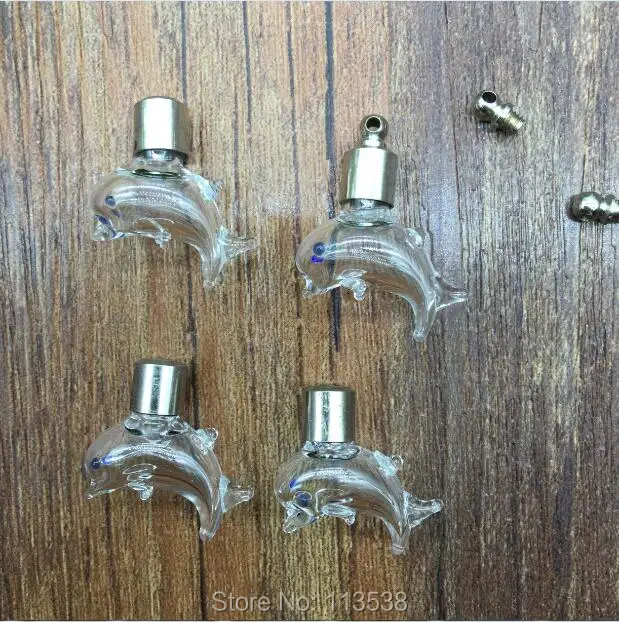 50pieces/lot SCREW CAP 29.5*18*10.3mm dolphin shape Glass Vial Pendant handmad rice art glass necklace pendant mini bottle | Украшения и