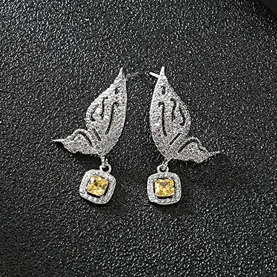 Модные, в форме бабочки, Женские Ювелирные изделия, 925 пробы, серебряные серьги, CZ синий кристалл, серьги в виде животного для женщин - Окраска металла: 1yellow