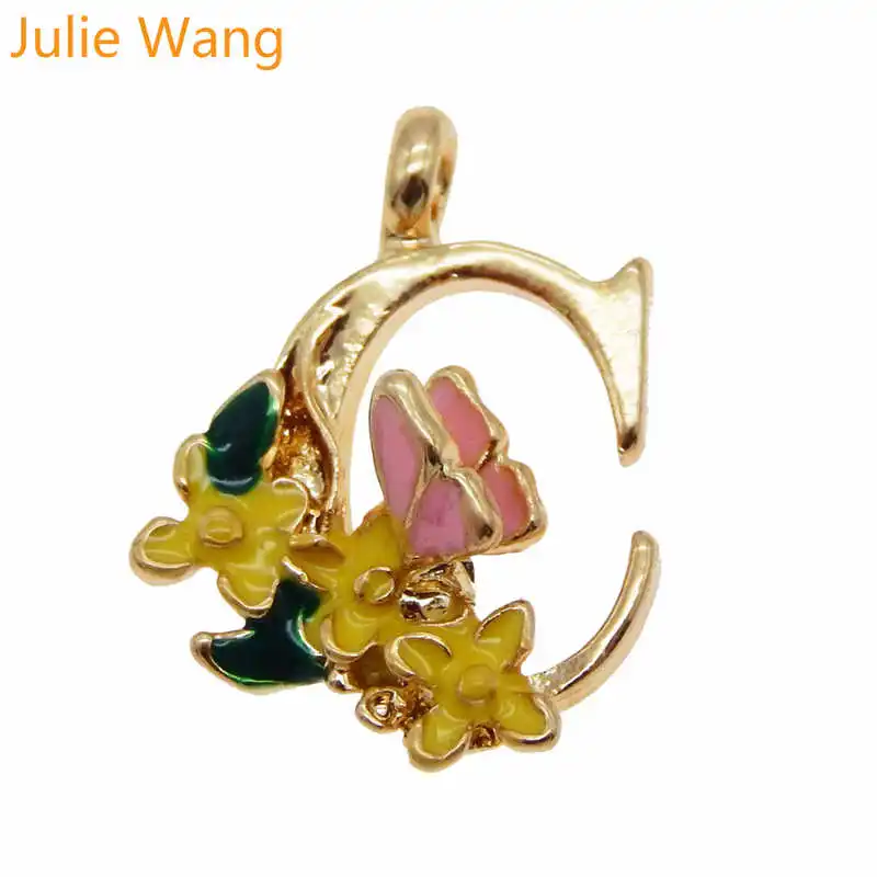 Julie Wang, 6 шт., золотой тон, A-Z, 26 букв, эмаль, красочные афабецы, подвески, ожерелье, подвеска, серьги, сделай сам, аксессуары для изготовления ювелирных изделий - Окраска металла: C