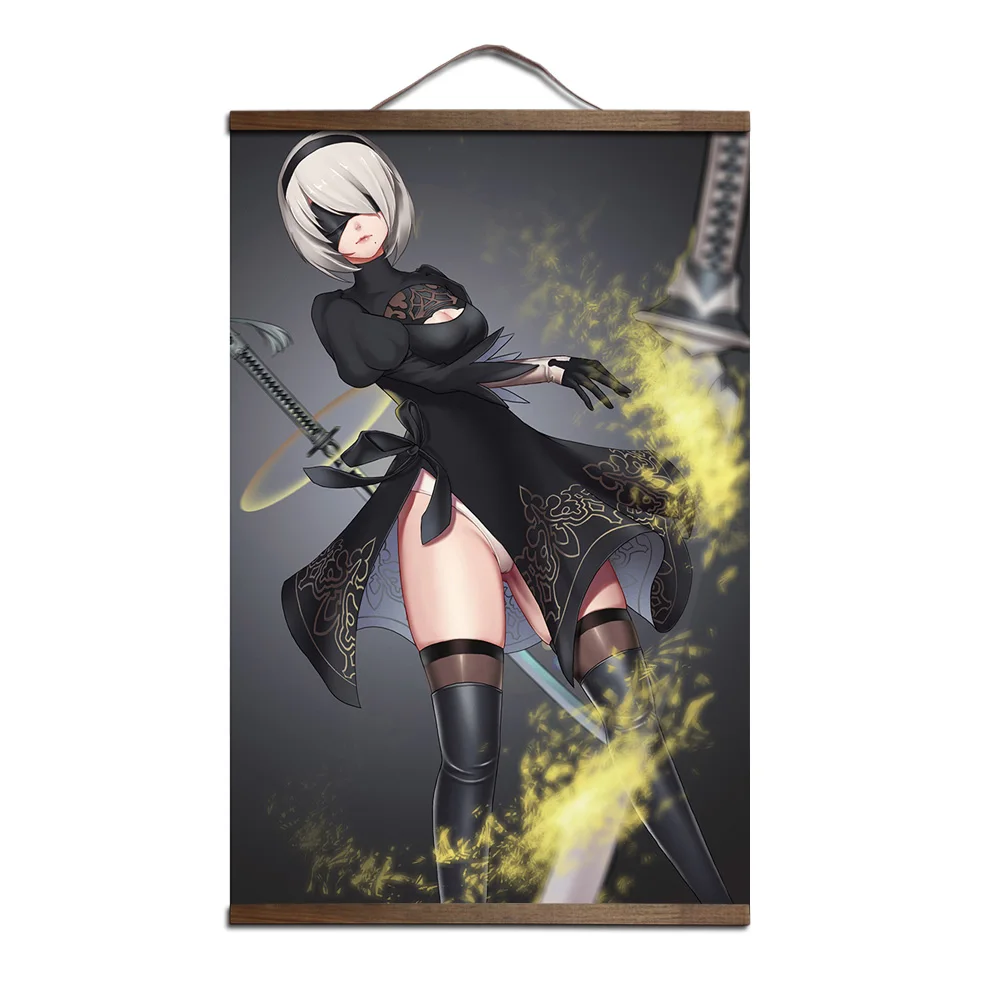 NieR: Automata игра плакат для HD Холст Плакаты украшение интерьера живопись с твердой древесины Висячие свиток-продавец - Цвет: 1