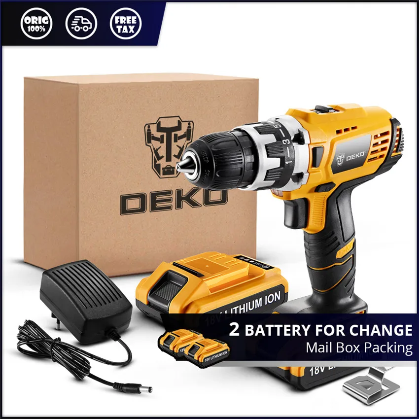 2 Battery Set DEKO GCD18DU2 18 в DC литиевая батарея электрическая отвертка беспроводной мини-драйвер питания переменная скорость DIY Аккумуляторная дрель 2 батареи - Цвет: 2 Battery Set