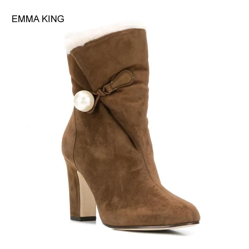 Emma king/женские ботильоны с пряжкой и большим жемчугом женские зимние теплые