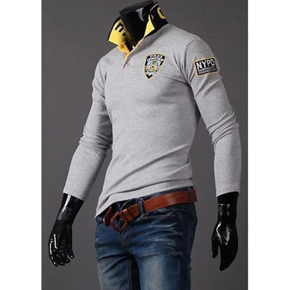 Летняя новая модная мужская рубашка поло с длинным рукавом и вышивкой в