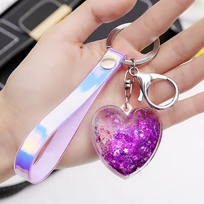 Purple Сердце порошок движение блеск зыбучие пески жидкость звезда брелок в стиле Фэнтези Автомобильный ключ кулон День рождения пары семейный подарок брелок - Цвет: Purple