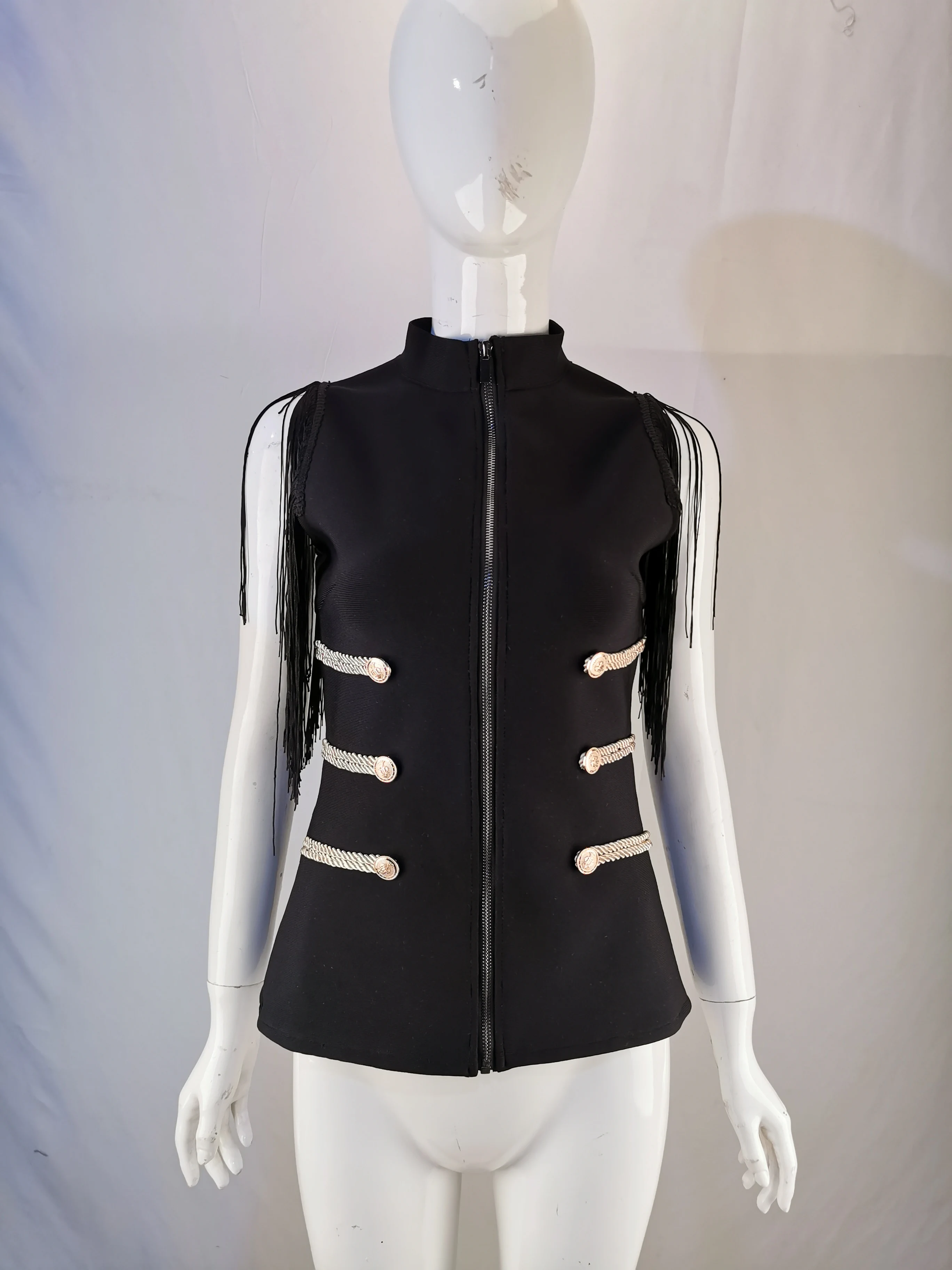 Новинка женский сексуальный черный бандажный топ с бахромой 2019 вязаный