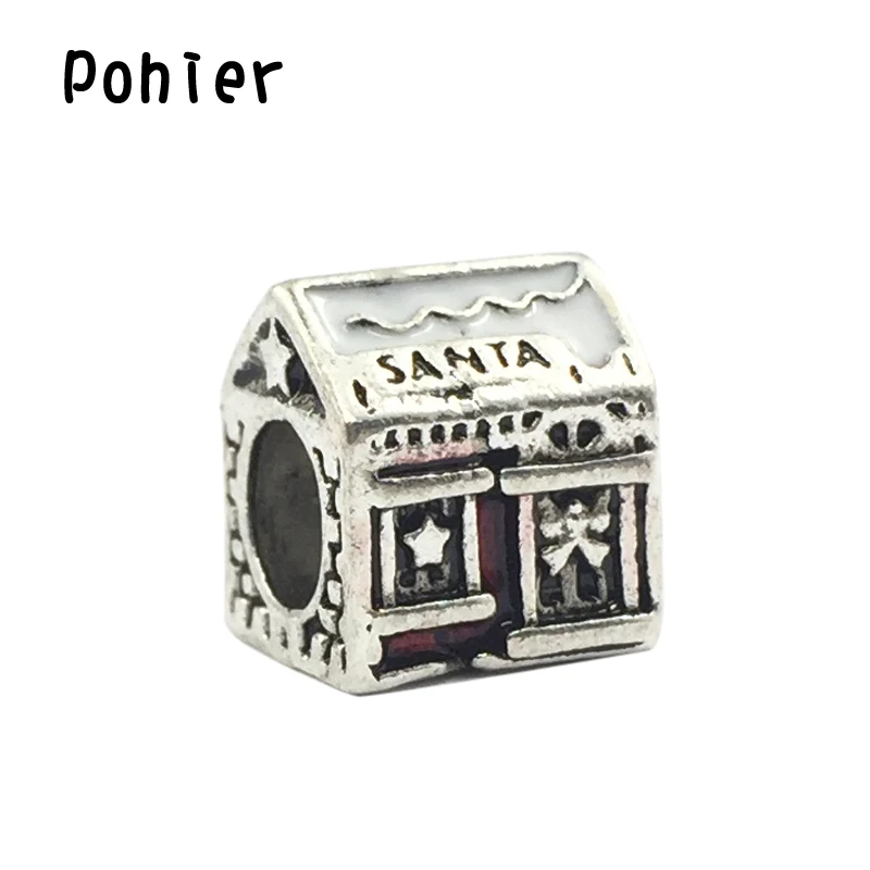 Бело-красная эмалированная подвеска в виде дома Санты Европейские Бусины