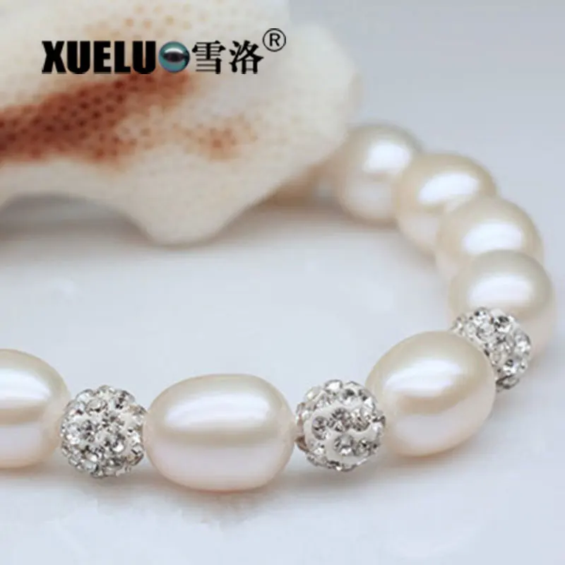 

XUELUO Fashion Oval Shape 8-9mm Natural Genuine Cultured Freshwater Pearl Bracelet , Pearl Jewelry