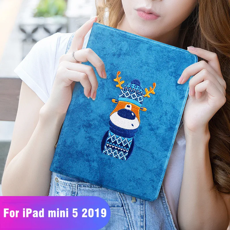 Тонкий чехол подставка из искусственной кожи с вышивкой для iPad Mini 5 2019 Магнитный