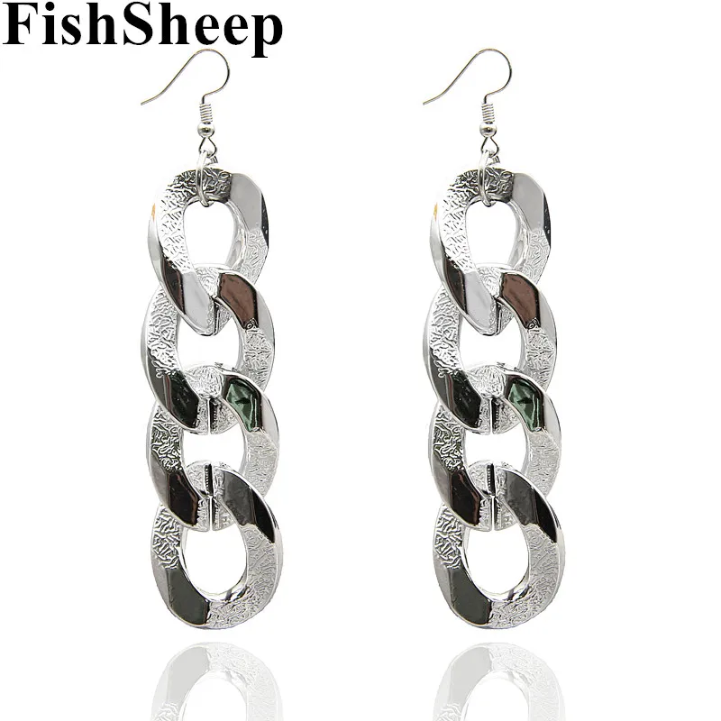FishSheep, Ретро стиль, розовое золото, цепочка, длинные висячие серьги, панк, хип-хоп, акриловые звенья цепи, серебряные свисающие серьги, ювелирные изделия, подарки