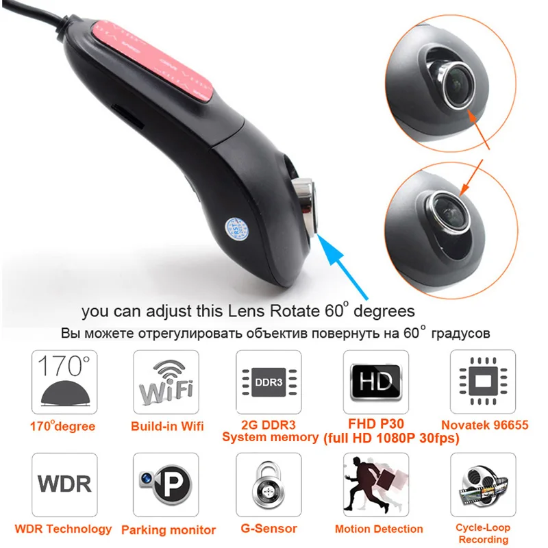 XCGaoon A8 1080P HD Wifi Автомобильный регистратор DVR цифровой видео регистратор тире камера ночная версия Novatek 96655 поворот 60 градусов