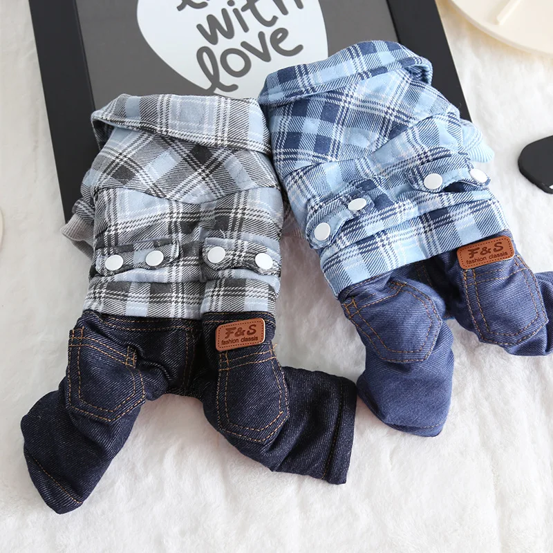 

Plaid Denim Pet Dog Clothes Winter Warm Dog Bathrobe Jumpsuits Dog Pajamas Thick Coats Clothing For Dogs Cat Yorkie Maltese