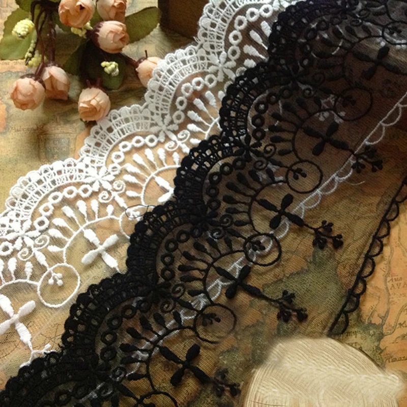 

10 yard/lot width 4.33" 11cm ivory/black mesh embroidered lace trim fabric for dress/skirt colth ribbon 27969L4K182