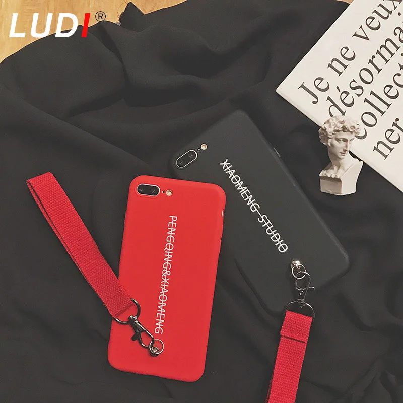 LUDI Корейский простой черный и красный чехол на запястье для iPhone X 8 7 7plus Мягкий Pro-TPU
