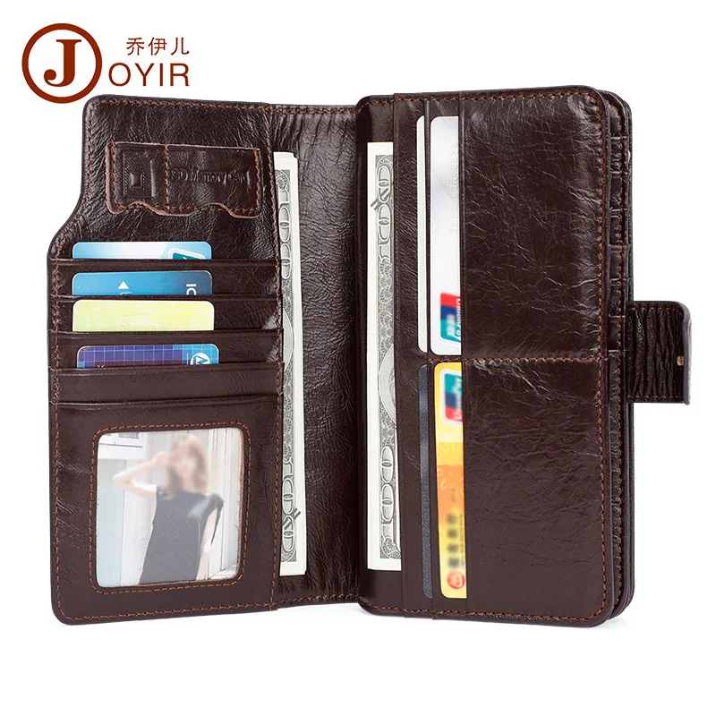 Кошельки Joyir мужские из натуральной кожи винтажный однотонный удлиненный