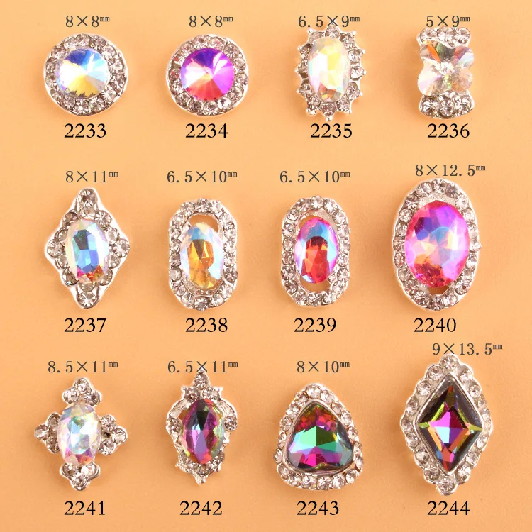 

50PCS 2233-2244 CRYSTAL RHINESTONES NAIL ART DECORATION 3D CHARM ALLOY SILVER GEMS JEWELLERY