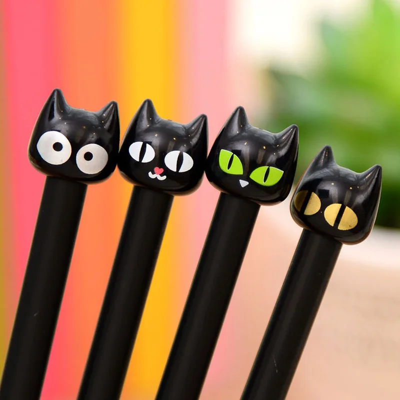 100Pcs Korean Creative Stationery Black Cat Black Neutral Pen Cartoon Water Pens