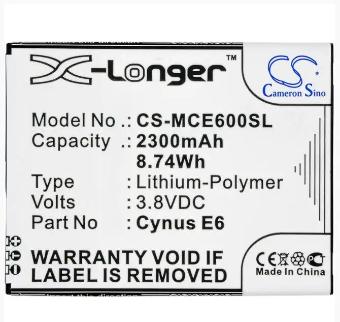 Аккумулятор Cameron Sino 2300 мАч для мобильного телефона MOBISTEL Cynus E6, аккумулятор для смартфона