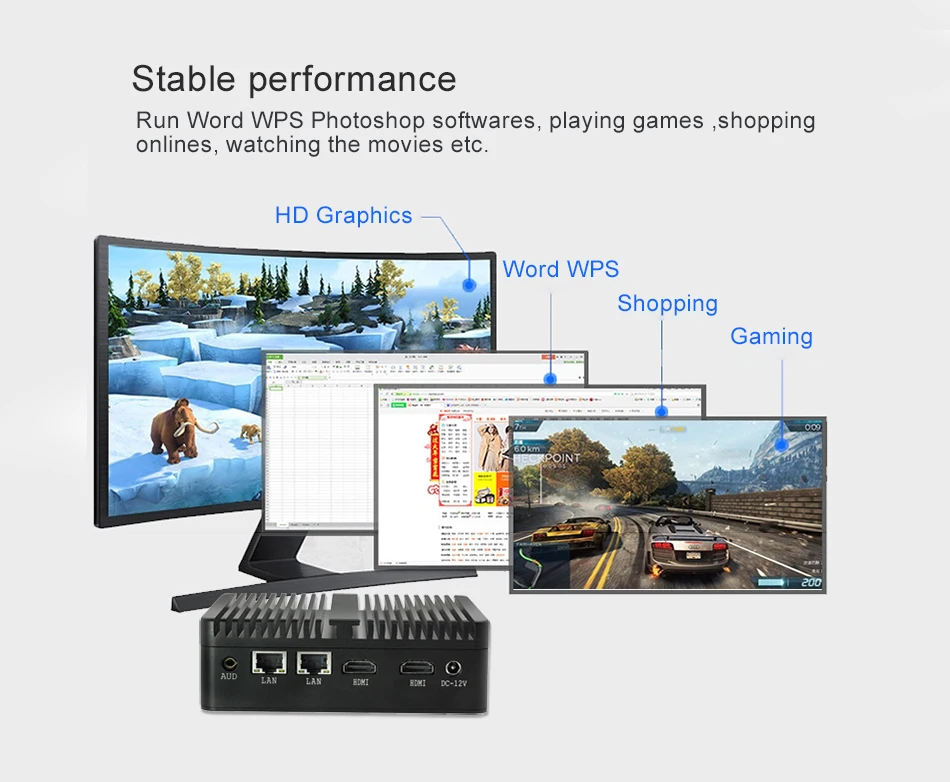 Безвентиляторный мини ПК Celeron 2955U Dual LAN Windows 7 Мини компьютер Nuc Настольный 2* HDMI 2* COM офисный ПК DDR3 ram HDD HTPC