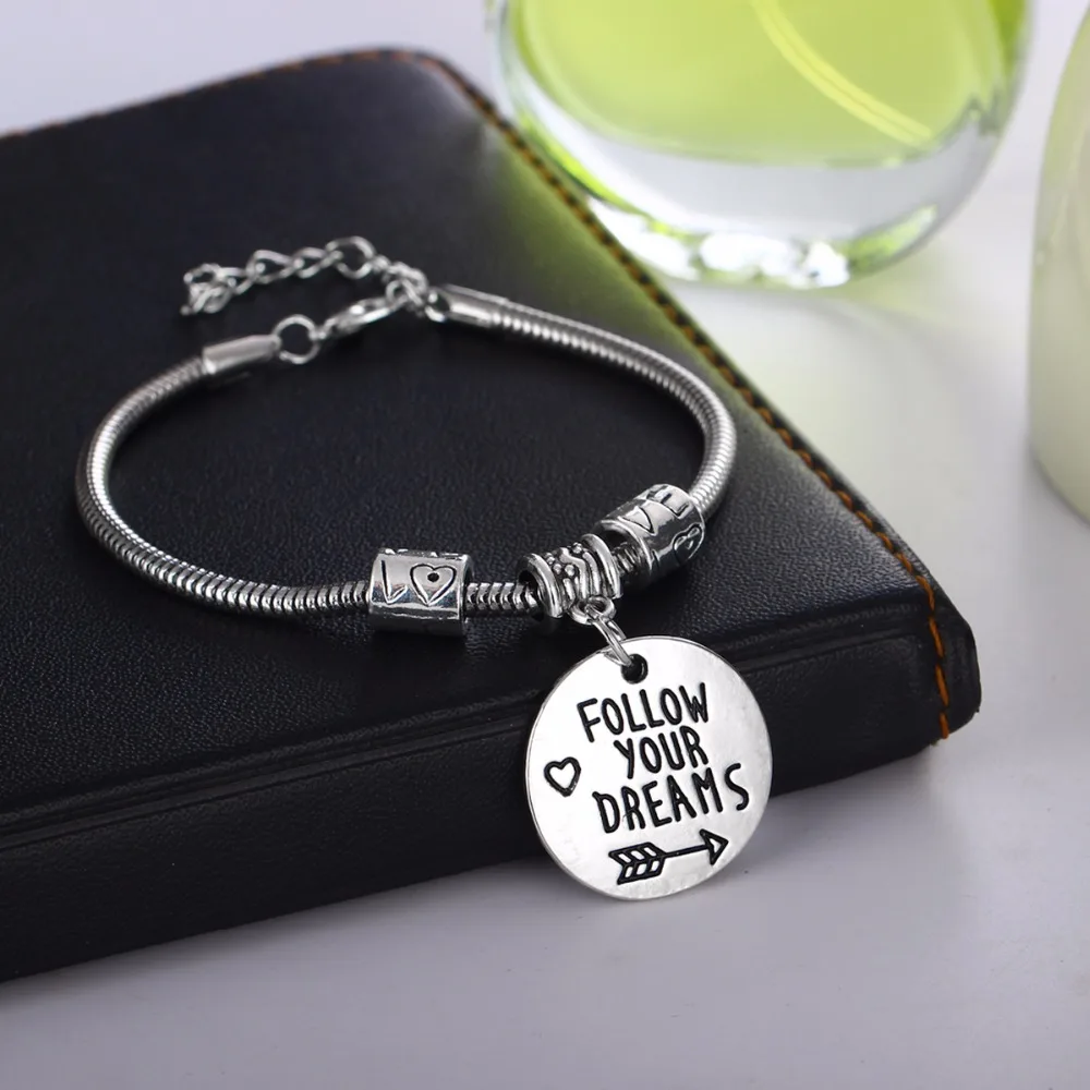 &quotFollow Your Dreams&quot браслет с сердечком стрелы для женщин мужчин ювелирные изделия