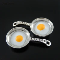 julie wang 5pcs charms alloy retro silver plated frying pan with eggs jewelry making pendant charm accessory suspension