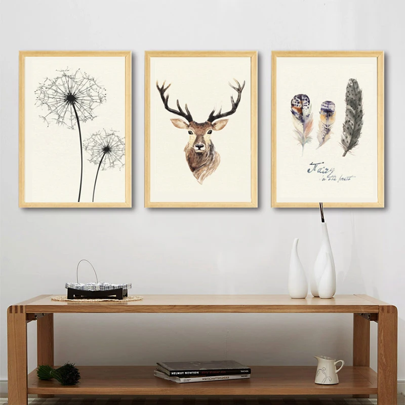 

Abstract Deer Canvas Painting Dandelion Feather Nordic Posters and Prints Pop Wall Art Pictures For Living Room Decor Unframed