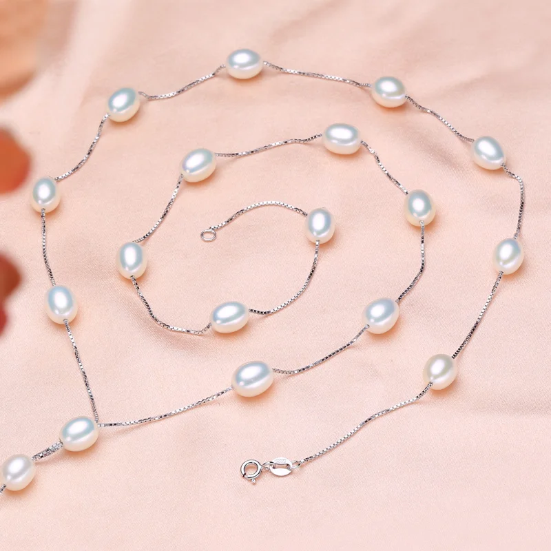 PEISENI 100% натуральный пресноводный жемчуг длинное ожерелье из стерлингового